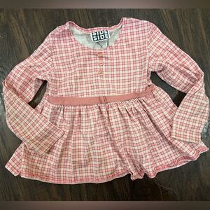 Girls Vintage Pink Plaid Long Sleeve Top